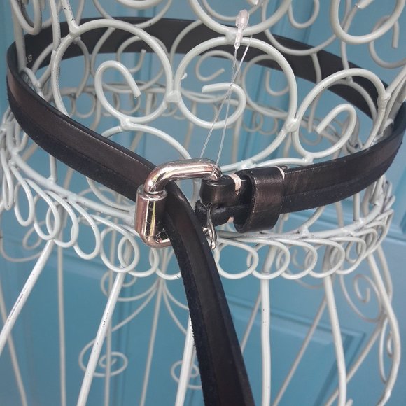 Genuine Leather Belt Thin Two Tone Black Suede Silver Metal Hardware - Picture 8 of 12